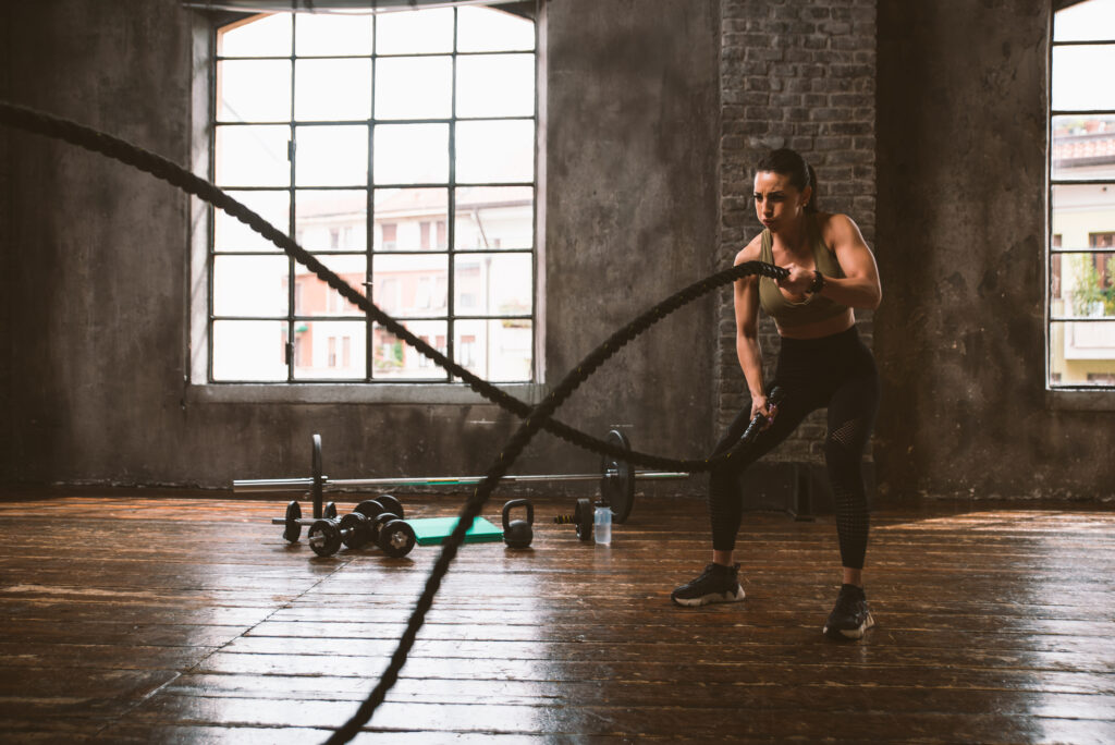 female bodybuilder training at the gym